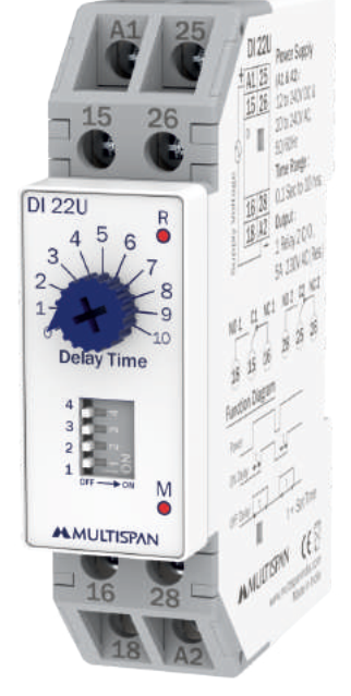 Multispan DI-22U — Multi-range ON-OFF delay timer, universal supply
