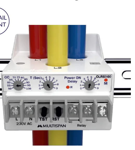 Multispan OLR 50100 مرحّل حمل زائد على قضيب DIN مع محوّلات تيار مدمجة