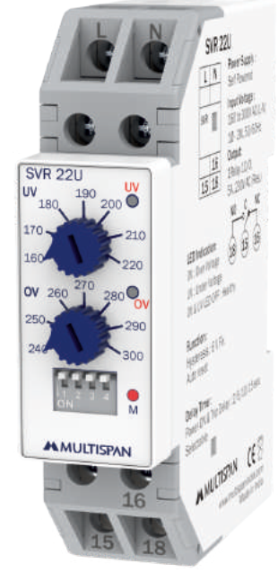 Multispan SVR-22U — Single-phase under/over voltage relay, universal supply